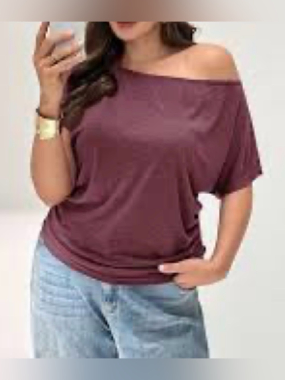 Off-Shoulder Short Sleeve Top in Mauve